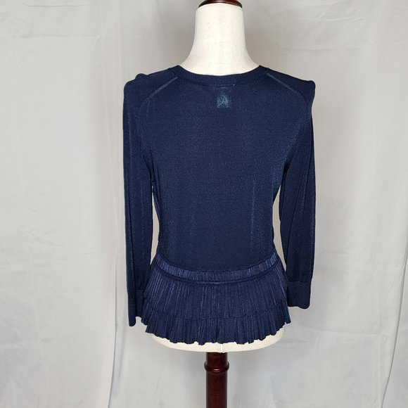 Oscar de la Renta Navy Button Front Ruffle Hem Cardigan Size: L - Picture 10 of 16